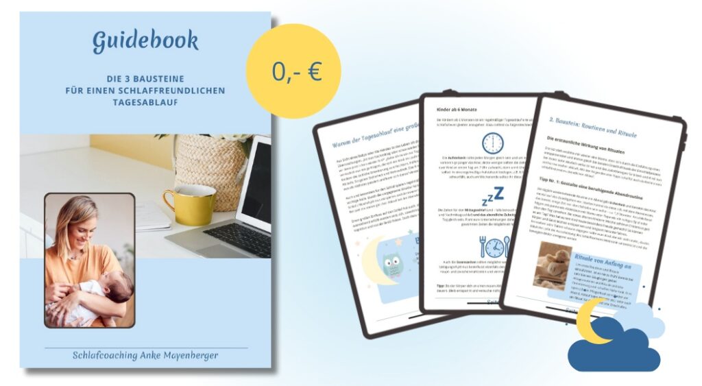 Hier können Eltern kostenlos das Guidebook "Die 3 Bausteine für einen schlaffreundlichen Tagesablauf" herunterladen
